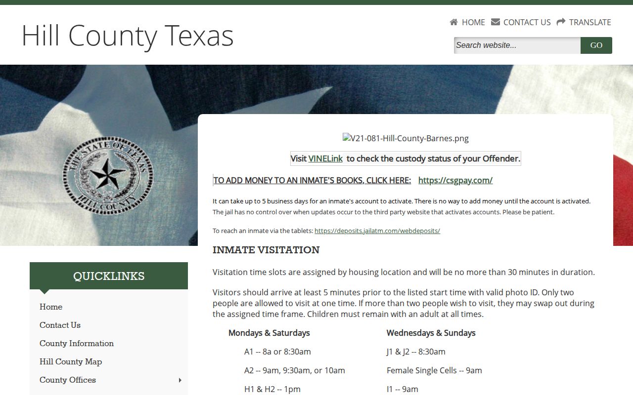 Hill County 72-hour release record jail page