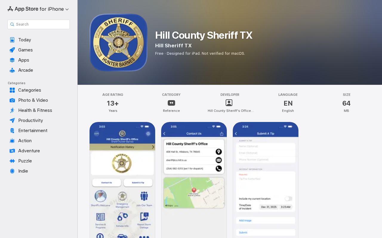 Hill County 24-hour release check sheriff app listing
